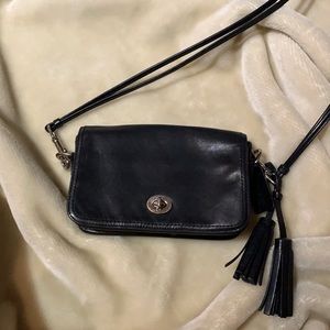 Small black leather Coach crossbody purse